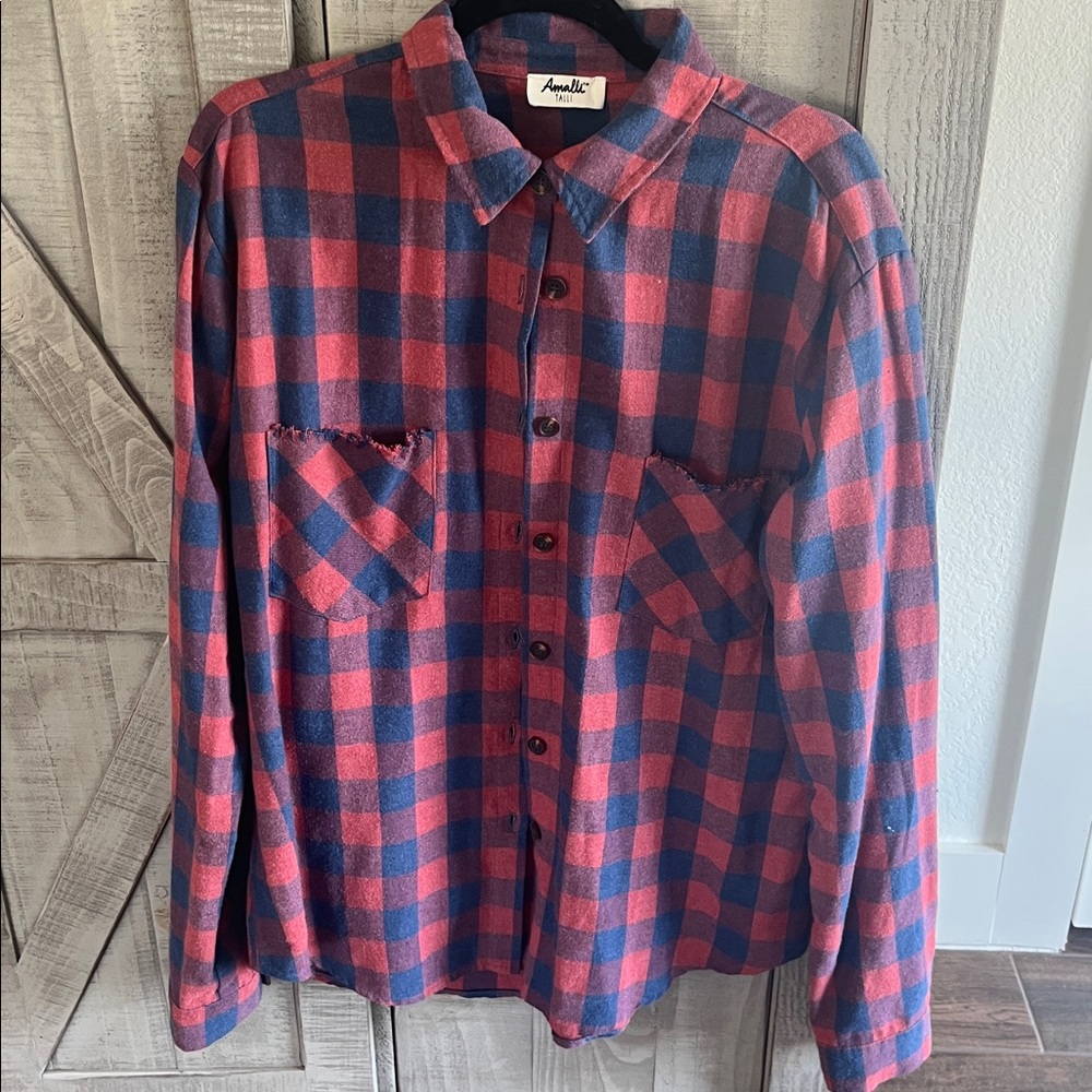 Tall ladies!!!! Amalli Talli Red and Blue Plaid Button-Up Shirt